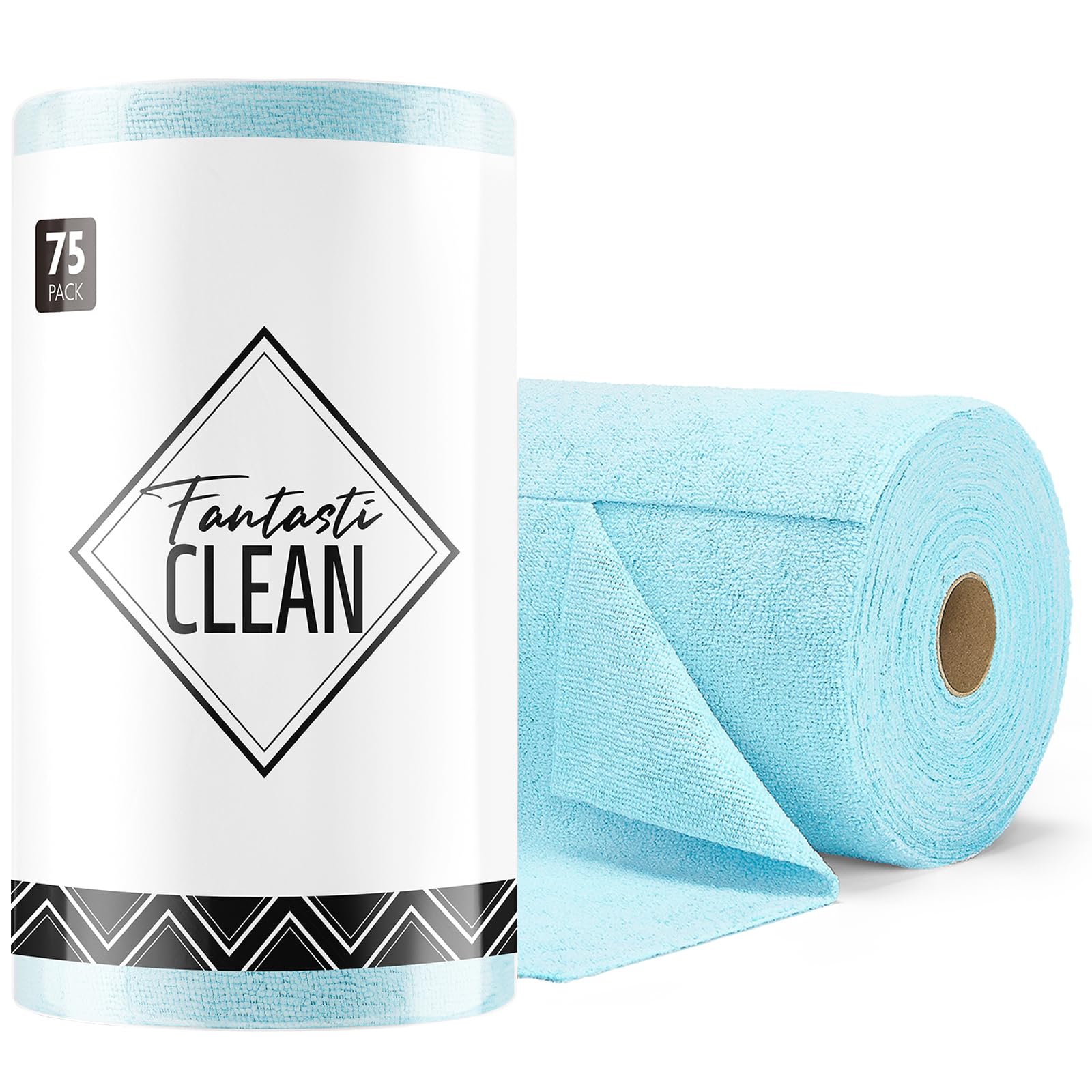 Fantasticlean Microfiber Cleaning Cloth Roll -75 Pack, Tear Away Towels, 12" x 12", Reusable Washable Rags (Blue)