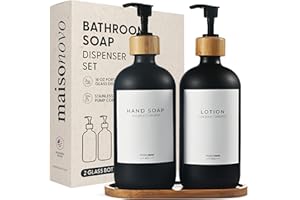 MaisoNovo Soap Dispenser 3-Piece Set | 16.9oz Black Bottles with Black Bamboo Pumps