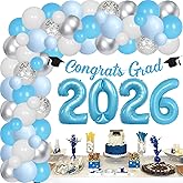 2026 Graduation Party Decorations Sky Blue Class of 2026 Graduate Balloons Set Include Congrats Grad Banner Number 2026 Foil Balloons for High School College Congrats Grad Party Supplies