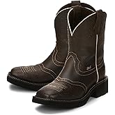 Justin Mandra 8” Western Boots for Women - Durable Cowhide Leather Square Toe Cowgirl Boots with Vivid Stitching, J-Flex Comfort & Non-Slip Outsoles