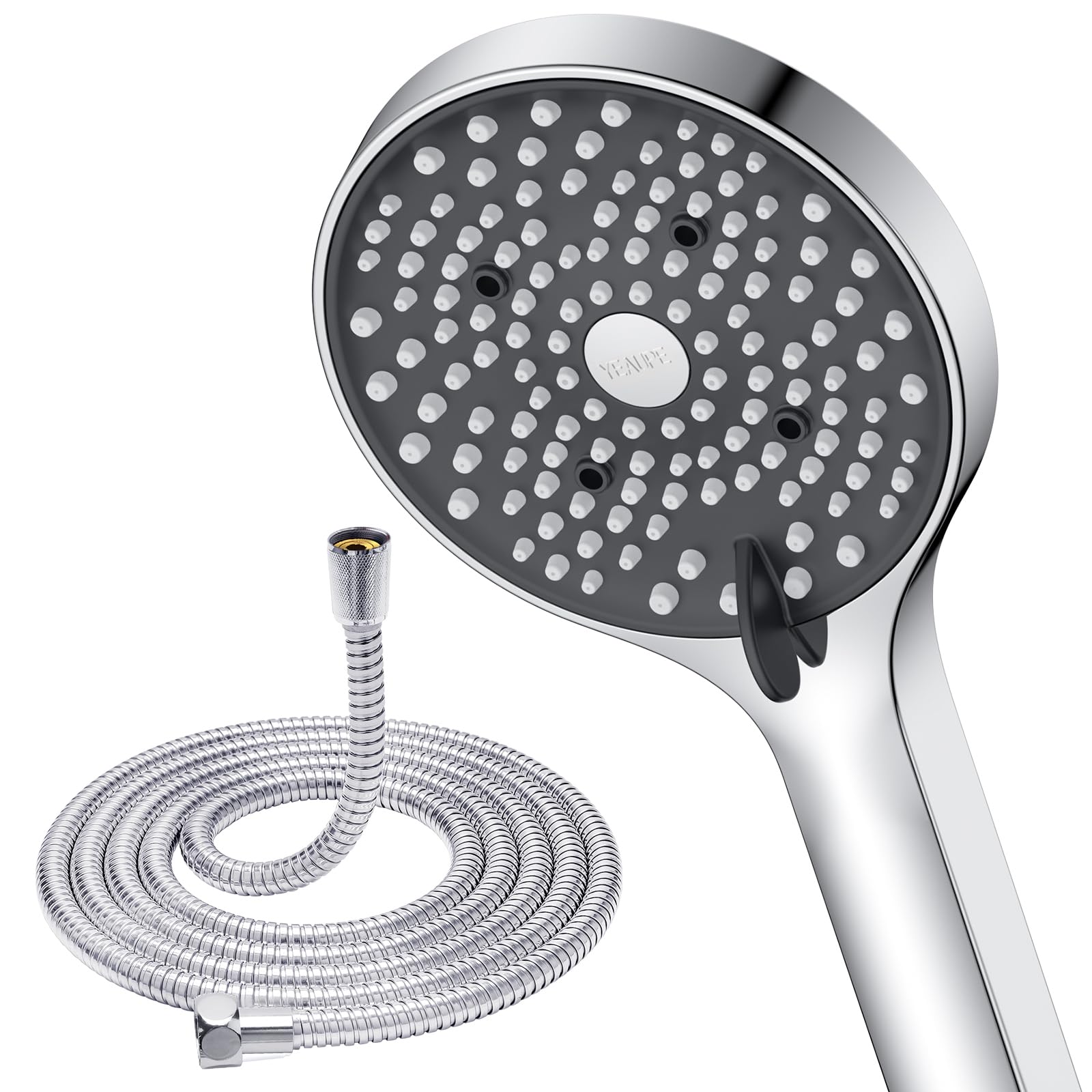 YEAUPE Shower Head and Hose 1.6M - 110mm Large Powerful Flow Shower Hose and Head High Pressure 6 Modes Pressure Boosting Handheld Showerhead for Low Water Pressure Electric Shower Head,Chrome