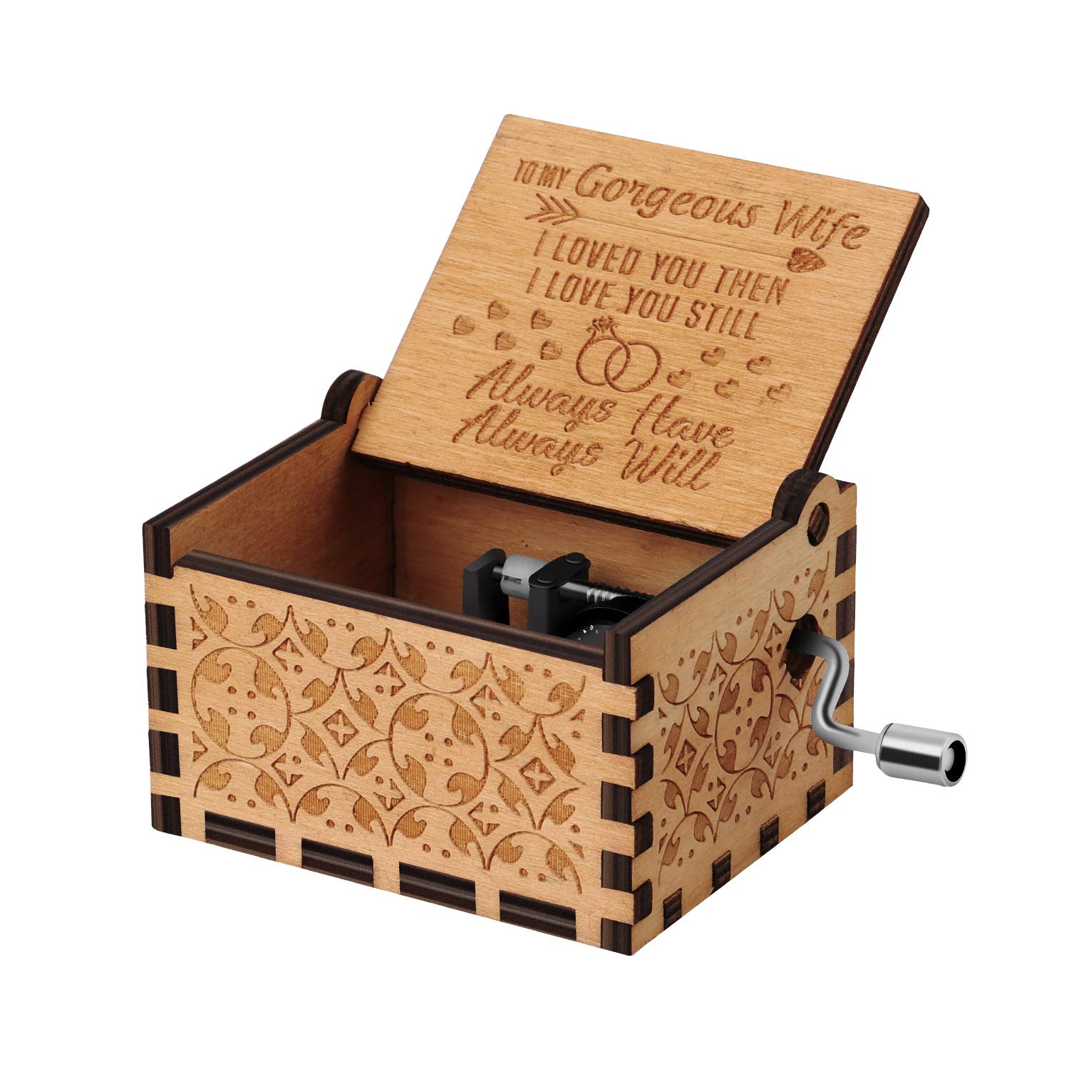 HLZK You are My Sunshine Wood Music Boxes,Laser Engraved Vintage Wooden Sunshine Musical Box Gifts for Birthday/Christmas/Valentine's Day (Husband to wife)