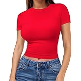 Urvicor Womens Short Sleeve Crewneck Slim fit T Shirts Sexy Cute Dressy Casual Fall Basic Tops Tee Tshirt Blouse