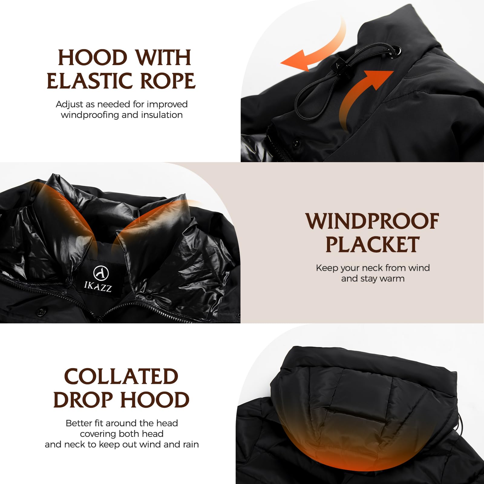 IKAZZ Women's Winter Coats, Thickened Warm Insulated Vegan Down Long Parka Jacket with Hood