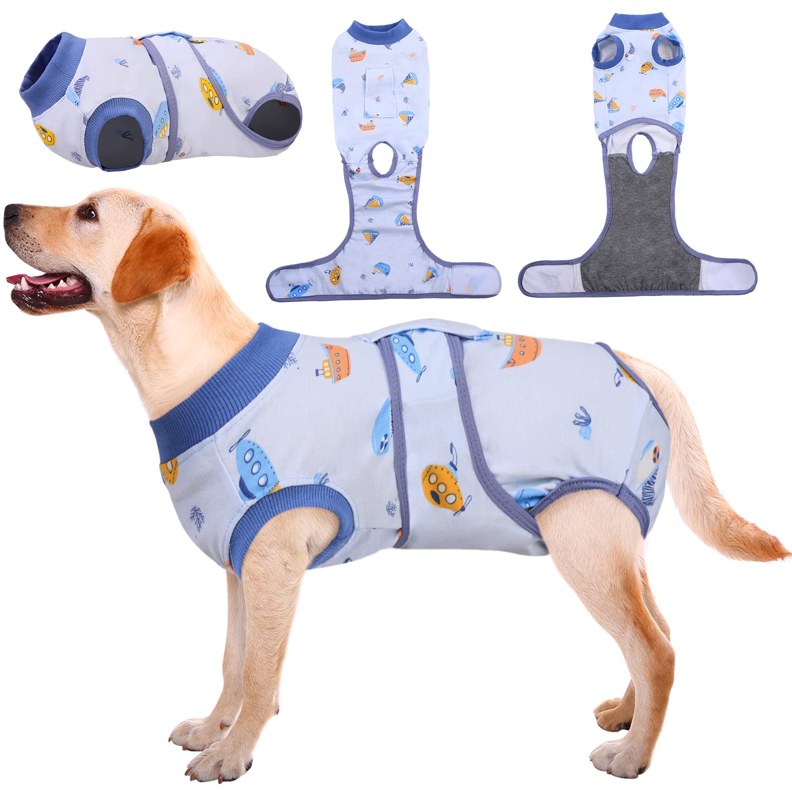 Kuoser Dog Surgery Recovery Suit, Dogs Recovery Suits Female Spay and Male Neuter for Post-Op Care, Soft Dog Onesie Surgery Cone alternative Prevent Licking, Boat L