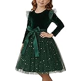 Noubeau Toddler Christmas Dress Baby Girls Ruffle Long Sleeve Tulle Velvet Dresses for Party Holiday Winter Outfits