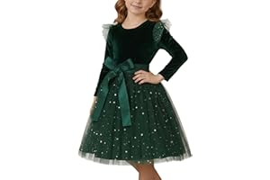 Noubeau Toddler Christmas Dress Baby Girls Ruffle Long Sleeve Tulle Velvet Dresses for Party Holiday Winter Outfits