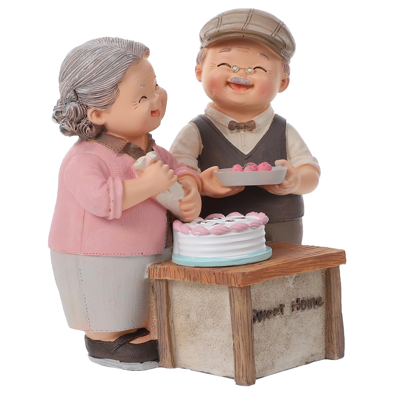 Angoily Elderly Couple Resin Figurine Statue 5.12X4.33X3.54 Inch Loving Married Couple Ornament for Anniversary Wedding and Home Decor