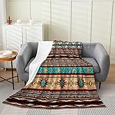 Aztec Throw Blanket Queen Size, Ethnic Tribal Arrow Flannel Fleece Blanket for Sofa Bed Couch, Southwestern Native Bohemian Sherpa Blanket, Western Star Fuzzy Blanket Geometric Bedroom Decor