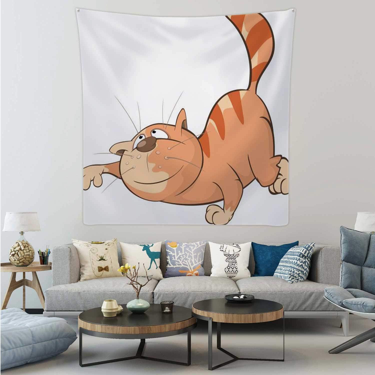 Hitecera Illustration of Cute Cat Cartoon Character Domestic Cat,Tapestry Wall