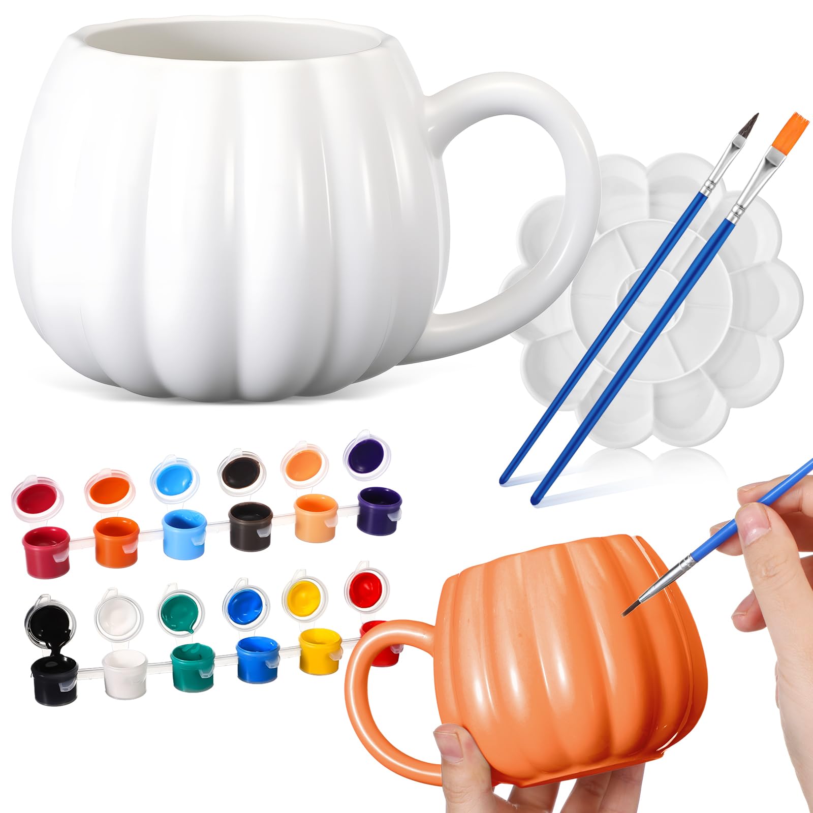 Photo 1 of Soulchen Fall Pumpkin Mug 7 Pcs Paint Your Own Mug Kit DIY Cup Painting Kit for Halloween Fall Ceramic Pumpkin Coffee Cup Set Craft Project Thanksgiving Gifts