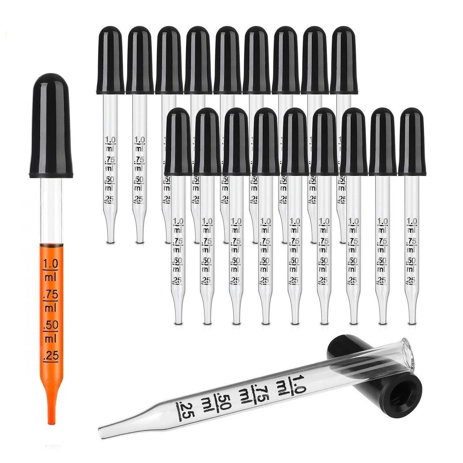 Hyber&Cara Glass Pipette Dropper 1ml Graduated for Liquid Medicine Essential Oil Laboratory, 20 Pack