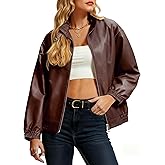 Casly Lamiit Women's Faux Leather Jacket Oversized Winter Stand Collar Double Zipper Casual Motorcycle Bomber Coat Outwear