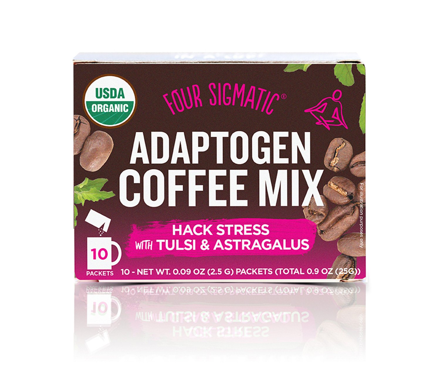 Four Sigmatic Adaptogen Coffee, USDA Organic Coffee with Tulsi and Astragalus, Hack Stress, Organic, Vegan, Paleo, 10 Count