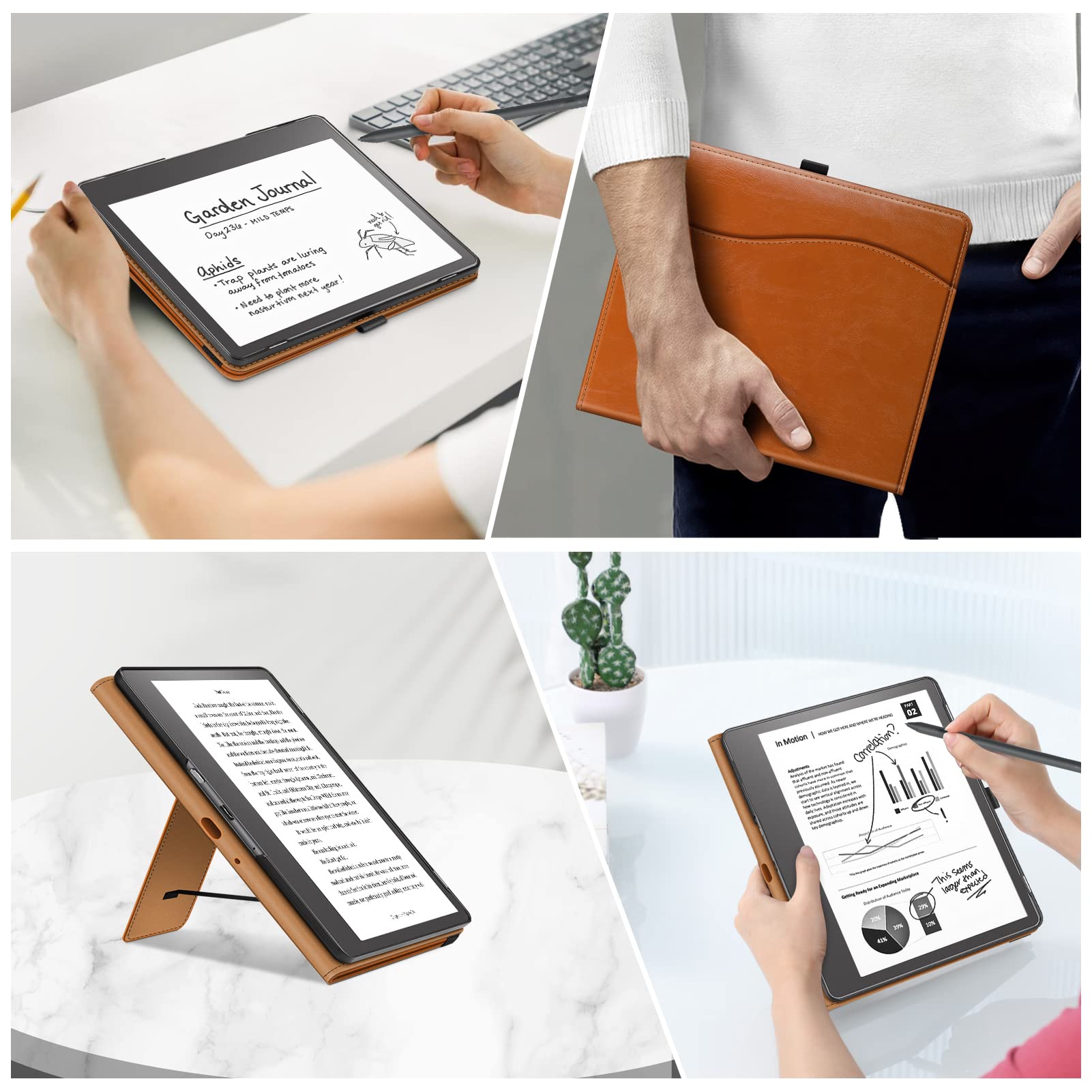 Fintie Stand Case for Kindle Scribe - Premium PU Leather Foldable Stand Cover Auto Sleep/Wake with Card Slot and Pen Holder for 10.2 Inch Kindle Scribe (2024/2022 Release), Brown