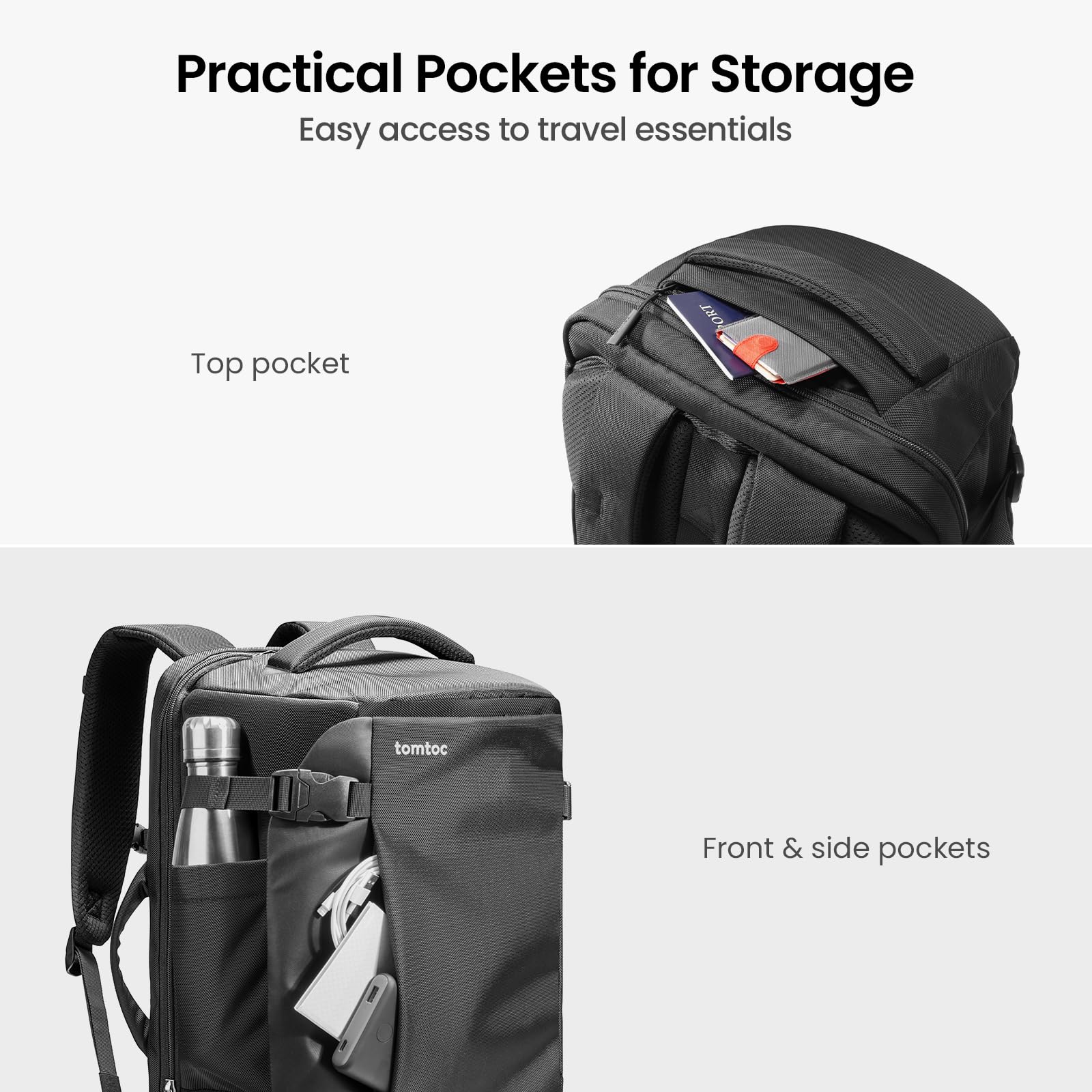 tomtoc Travel Backpack 28L, TSA Friendly Flight Approved Carry-on Luggage Hand Backpack, Water-resistant Lightweight Business Rucksack, Durable Large Weekender Bag Daypack Fits 15.6 Inch Laptop