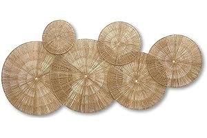 ChumDecor Wicker Wall Decor 6 pieces,Jute Flat Baskets,Woven Wall Art for Above Bed Decoration,Boho Decorative Wall Plate With Metal Frame