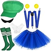 Kavoc Green Hat with Thigh-high Socks Royal Blue Tutu Skirt Suspender Fake Mustache Button Gloves for Halloween Party