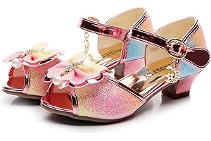 TANDEFLY Toddler Girls Dress Shoes with Heels - Sparkly Sequins Flower Girl Sandals Open Toe for Wedding Party | Big Kid Sizes 11-4, Comfortable Bowknot Straps