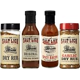 Salt Lick Favorites Assortment, one each of Original Dry Rub, Original Sauce, Spicy Sauce and Garlic Dry Rub