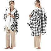 ACCU-WARMTH Wearable Heated Blanket - Warm Up Electric Blanket Hoodie with 6 Heat Levels, Snuggies for women, gifts for her, 50"x60", Black White Plaid