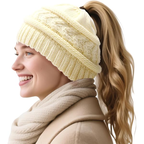 ScarvesMe Exclusive Brim Visor Knitted Beanie Hat (Beige) at  display picture 1