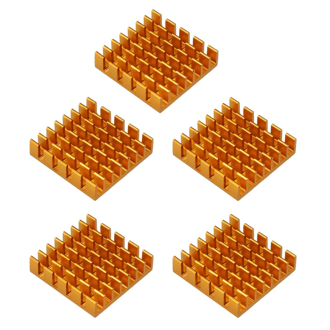 sourcing map Aluminum Heatsink Cooler Circuit Board Cooling Fin Golden Tone 22mmx22mmx6mm 5Pcs for Led Semiconductor Integrated Circuit Device