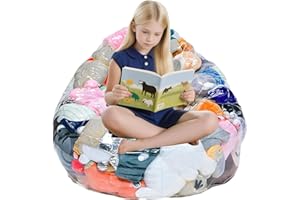 Clear Bean Bag Chair, Easy-Clean Stuffed Animal Storage Seat for Waterproof PVC Material, Suitable for Nursery Play Room Deco
