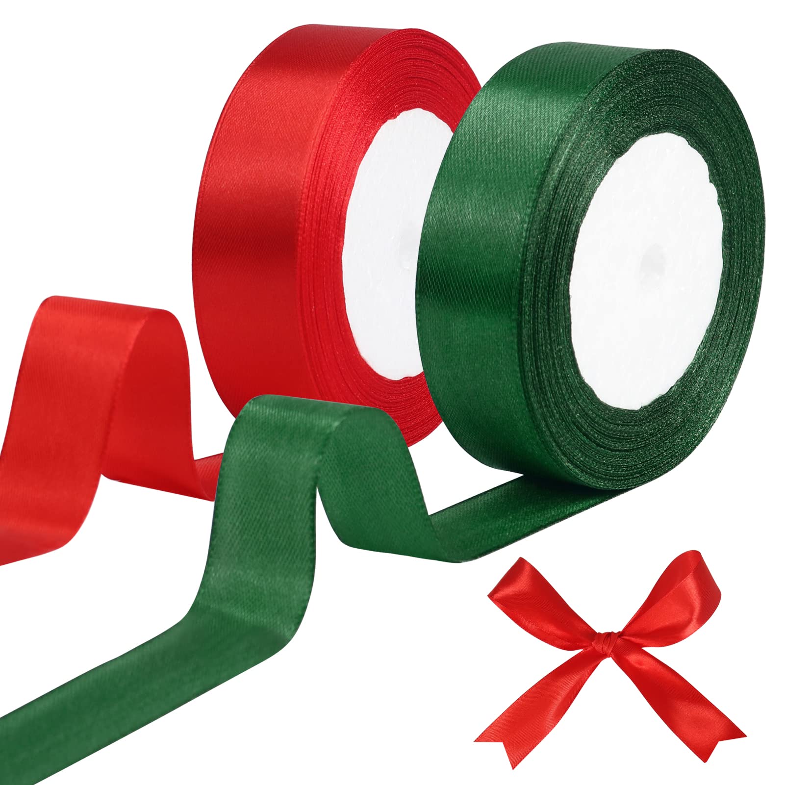 tenn well Green Red Satin Ribbon 25mm, 44 Meters Smooth Fabric Satin Ribbon for Gift Wrapping, Crafting, Hair Bows, Wedding Party and Christmas Decoration