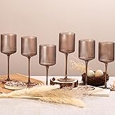 Vintacicle Smokey Gray Square Wine Glasses Set of 6, Elegant Ribbed Design Colored Crystal Glassware with Long Stem, 11.5oz Hand Blown Stemware For Red & White Wine Home Bar Party