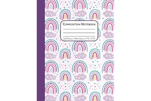 Rainbow Composition Notebook, Cute Pastel Pink and Purple Doodle Art Aesthetic, Wide Ruled, for Kids/Girls Age 5-6 – Kindergarten/1st Grade/Primary School: Easy-Clean Cover, Standard Size
