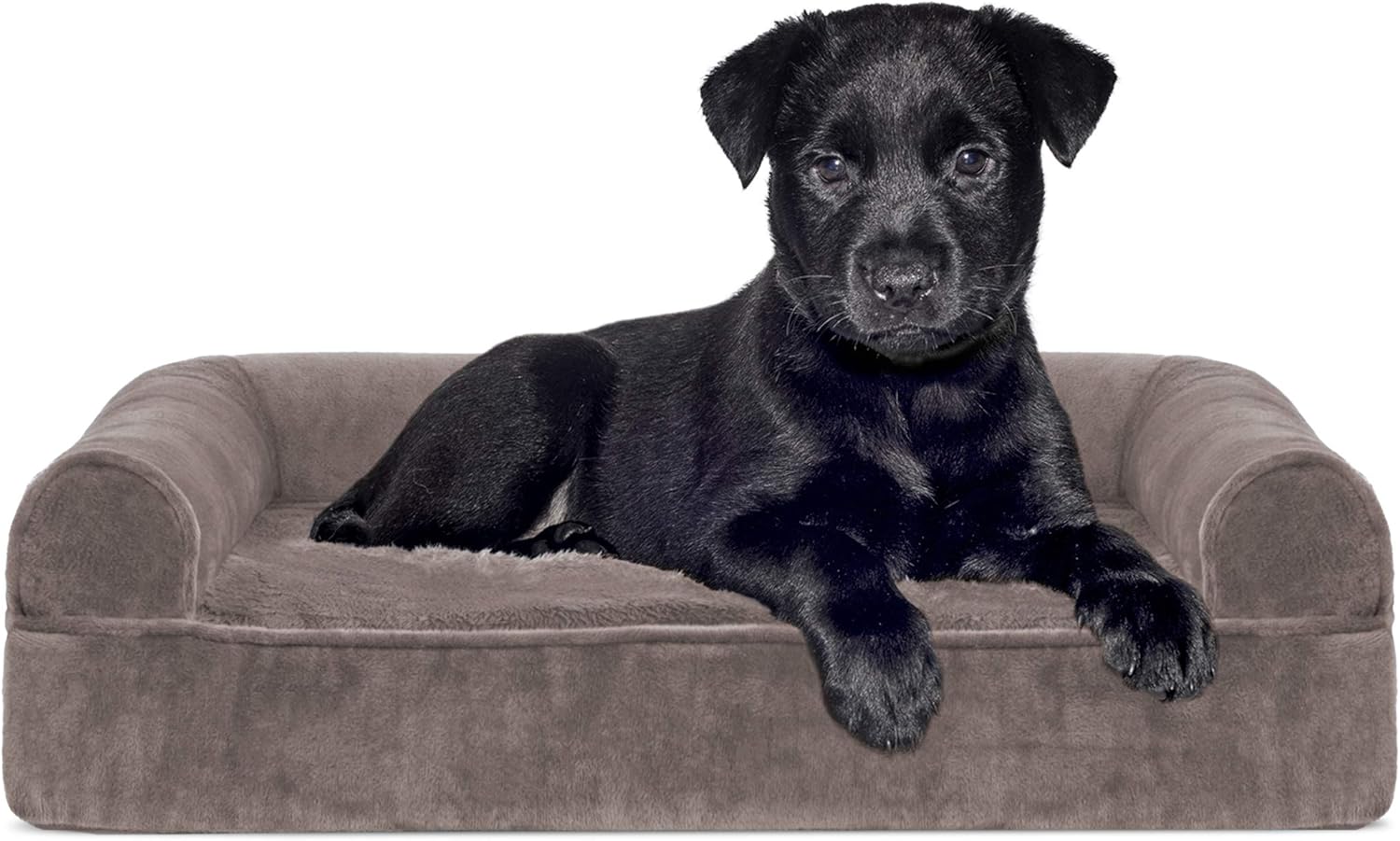 Furhaven Pet Dog Bed - Orthopedic Faux Fur and Velvet Traditional Sofa-Style Living Room Couch Pet Bed with Removable Cover for Dogs and Cats, Driftwood Brown, Small : Pet Supplies
