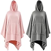 Fanfanwin 2 Pack Wearable Blanket Hoodie for Adults Oversized Hooded Warm Thick Cozy Shawl Blanket with Giant Pocket for Women Men, Gray and Pink