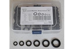 IEUYO Carbon Steel Split Lock Washer Kit, Spring Lock Washer Gasket Black Oxide Finish 1/4" 5/16" 3/8" 7/16" 1/2" 5/8",105Pcs