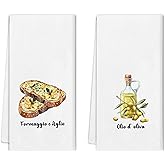 Noaleviax Funny Baking Kitchen Towels Set - Gifts for Bakers Chef Italian, Baking Lovers Gifts, Formaggio E Aglio Olive Oil Hand Towels Dishcloth for Kitchen Decorative 16x24, Set of 2