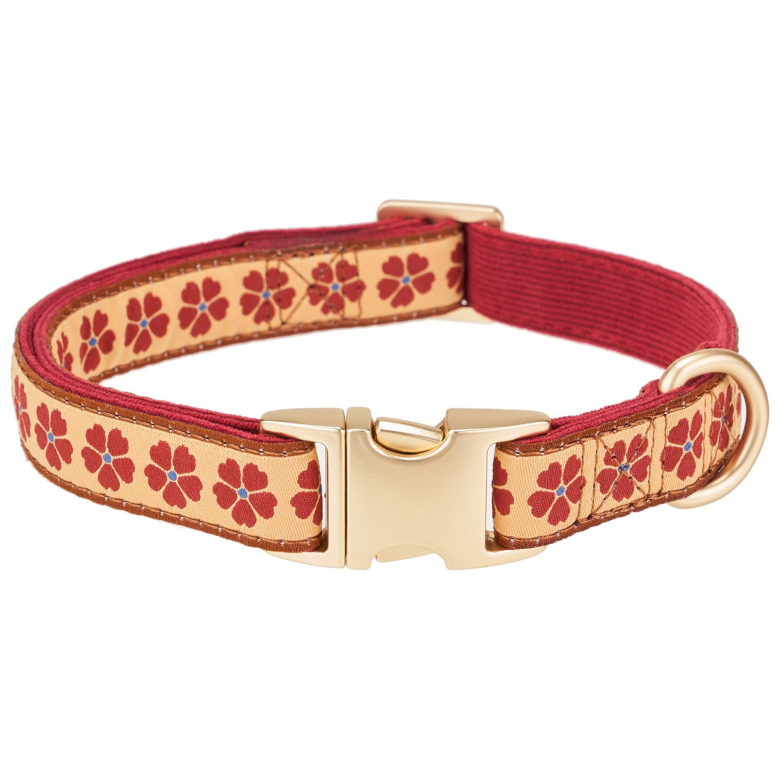 YUDOTE Soft Corduroy Dog Collar with Jacquard Ribbon Premium Patterned Floral Collars for Small Dogs Daily Use,Red — image 1