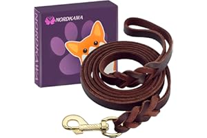 NORDKAWA Leather Dog Leash, Braided Leather Leash for Dogs, 8Ft x 3/4" Heavy Duty Dog Leashes, Premium Leather Dog Leash Large Dogs, Soft Dog Training Leash for Large, Medium and Small Dogs Walking ((Brown)
