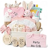 Giftissimo 28-Piece Baby Shower Gifts for Girls, Baby Essentials for Newborn, Large Baby Girl Gift Basket, Gender Reveal Gifts, Baby Registry Search, Diaper Caddy Organizer (Pink)