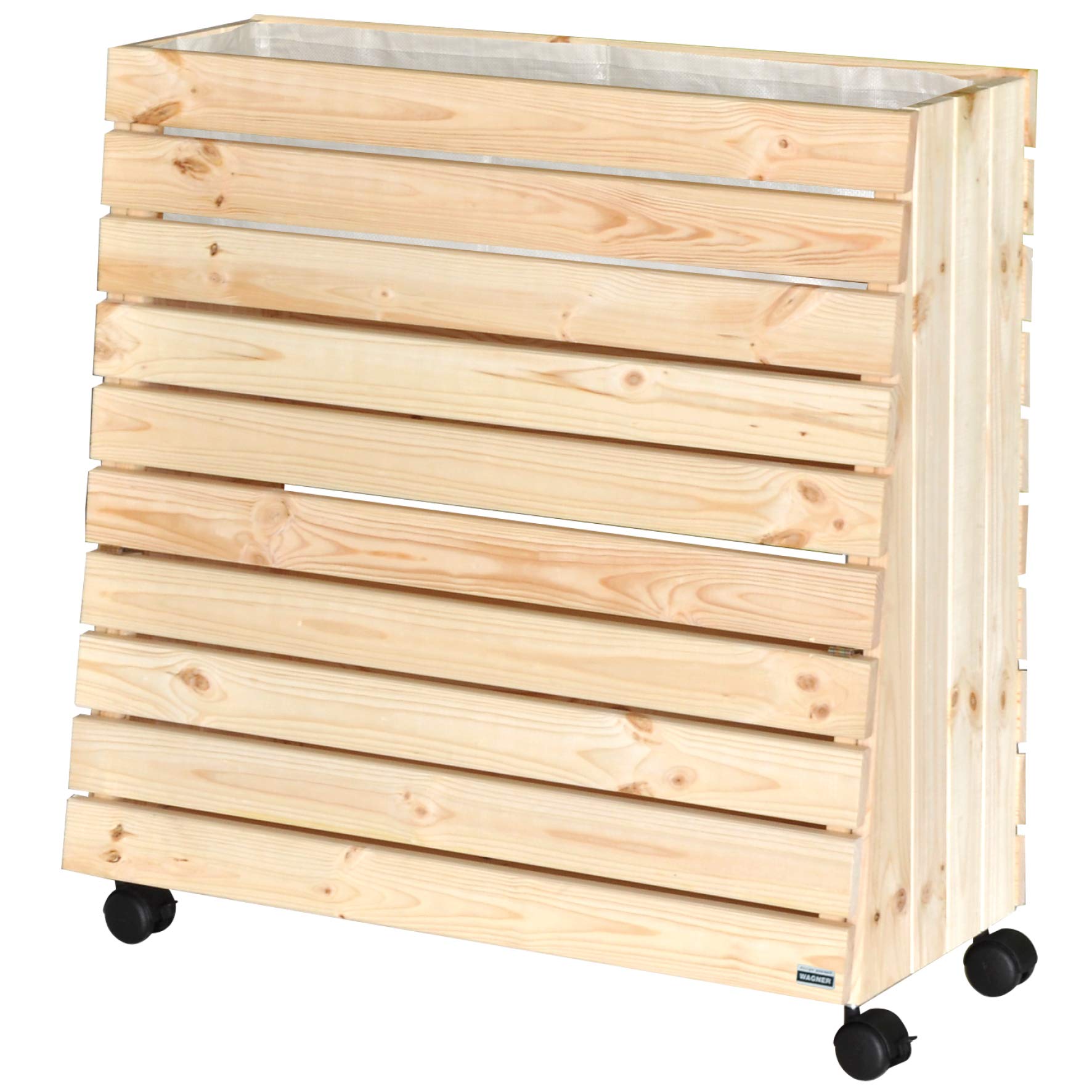 Wagner GreenFamily 25012101 Mobile Raised Bed Size M Solid Pine Wood FSC Natural 79 x 80 x 33/23 cm 4 Wheels 2 Locks Storage Flap Including Plant Bag