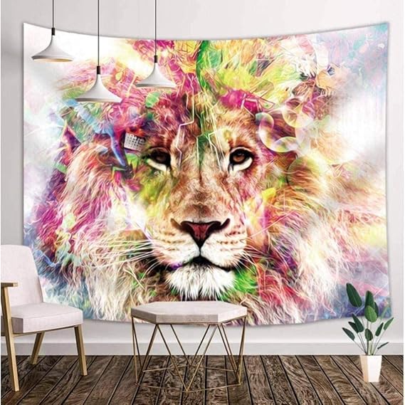 tapiz Le¨®n tapiz Safari m¨ªstico bosque animales salvajes estilo