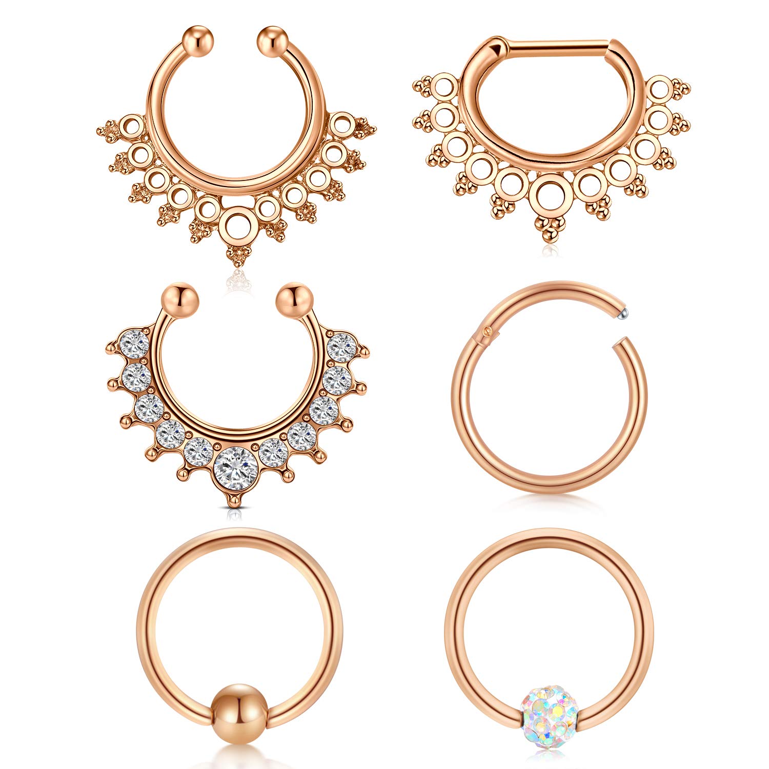 VFUN Septum Piercing Stainless Steel Nose Clicker Nose Rings Helix Cartilage Earrings Hoop Septum Rings for Women Men - Rose Gold