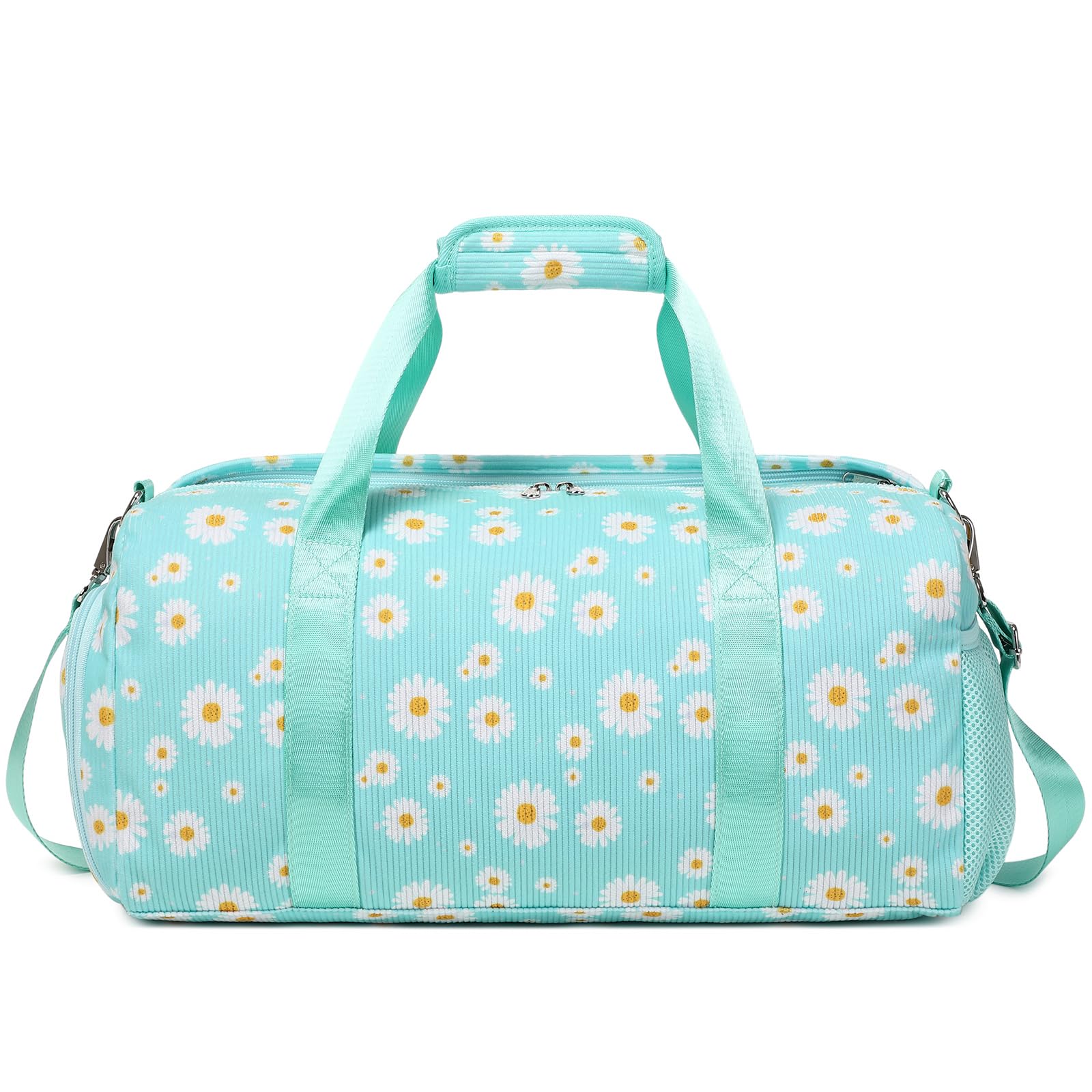 Corduroy Sports Bag Girls Daisy Travel Duffel Gym Bag with Waterproof Wet Pocket and Shoes Compartment,25L Duffel Bags for Travel Sports Training Dance