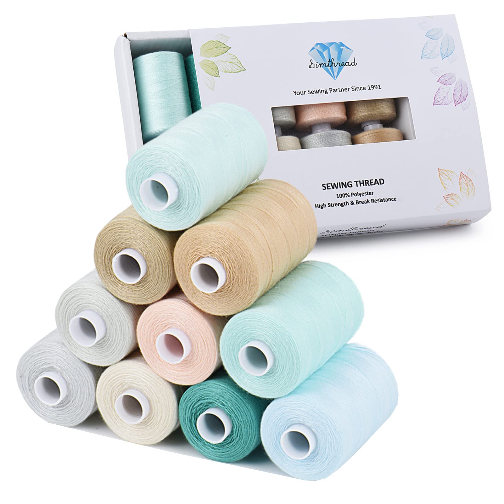 Simthread All Purpose Sewing Thread, 10 Spool 1000 Yards Each Bobbin Polyester Thread for Sewing, Handy Polyester Sewing Threads for Sewing Machine (Macaron Color Series) — image 1