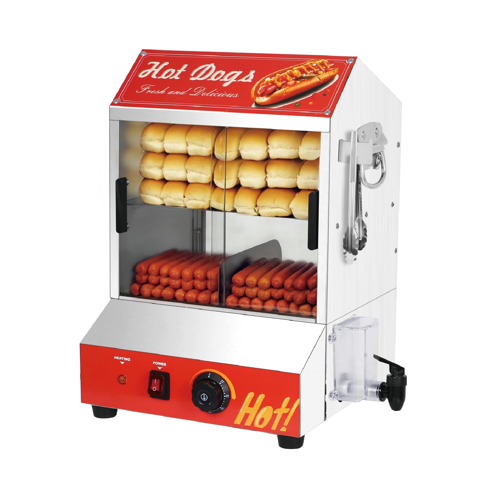 View 1 of 2-Tier Hot Dog Steamer Machine, 28.5QT Electric Hot Dog Steamer with Bun Warmer, Adjustable Temperature
