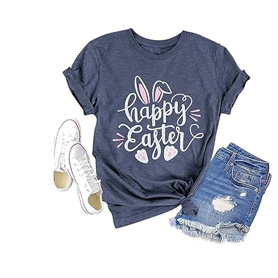 Buy Happy Easter Shirts For Women Cute Letter Printed Rabbit Graphic Tee Casual Short Sleeve Tops Online In Turkey B08rdjfnjc