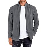 Runcati Mens Fleece Jacket Full Zip Lightweight Stand Collar Warm Jackets Casual Outdoor Windproof Coat with Pockets