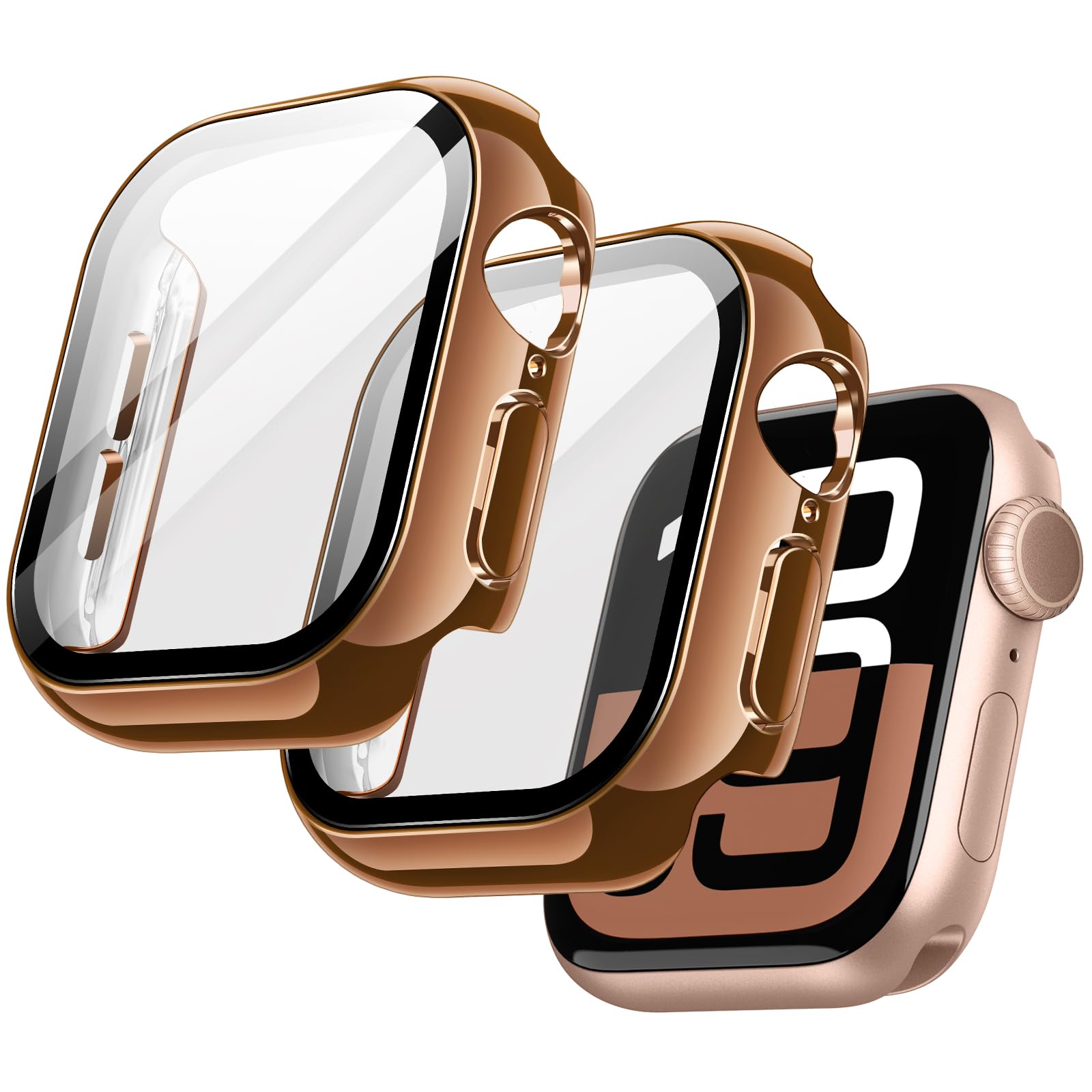 JETech Plated Case with Screen Protector for Apple Watch Series 11/10 42mm, Metallic Luster Design, Overall Protective, Built-in Tempered Glass Film High Sensitivity, 2 Pack (Copper Rose Gold)