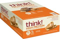 think! Protein Bars, High Protein Snacks, Gluten Free, Sugar Free Energy Bar with Whey Protein Isolate, Creamy Peanut Butter,