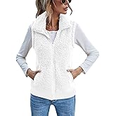 LOMON Womens Fuzzy Fleece Vest, Casual Warm Sleeveless Zip Up Sherpa Vest Jacket with Pockets for Fall/Winter