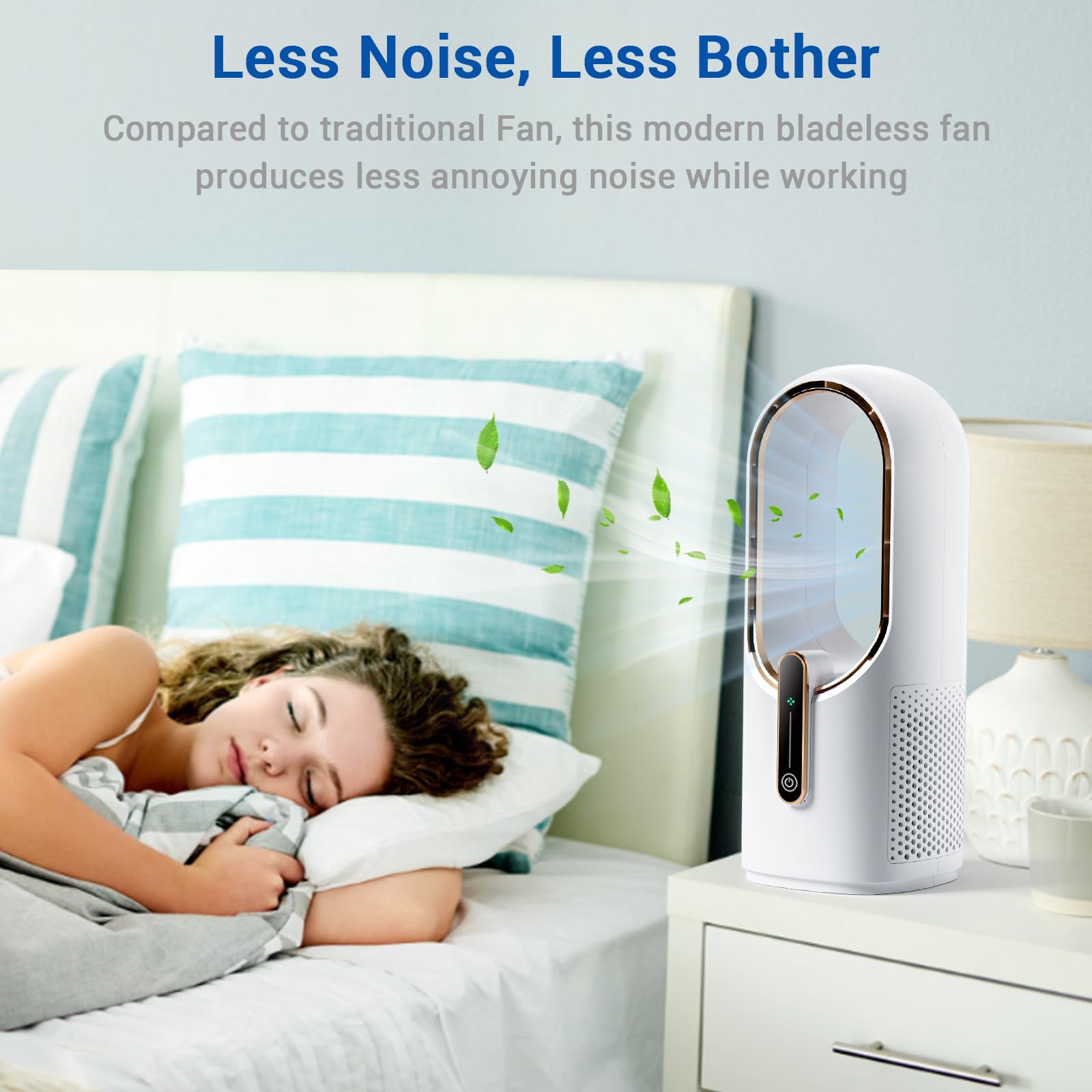 Bladeless Desk Fan, 11.8 Inch Small Rechargeable Fan, Quiet Office Fan, 3 Speeds, Touch Control, Easy to Clean, Desk Fan Small Quiet, Ideal for Home, Office, Travel